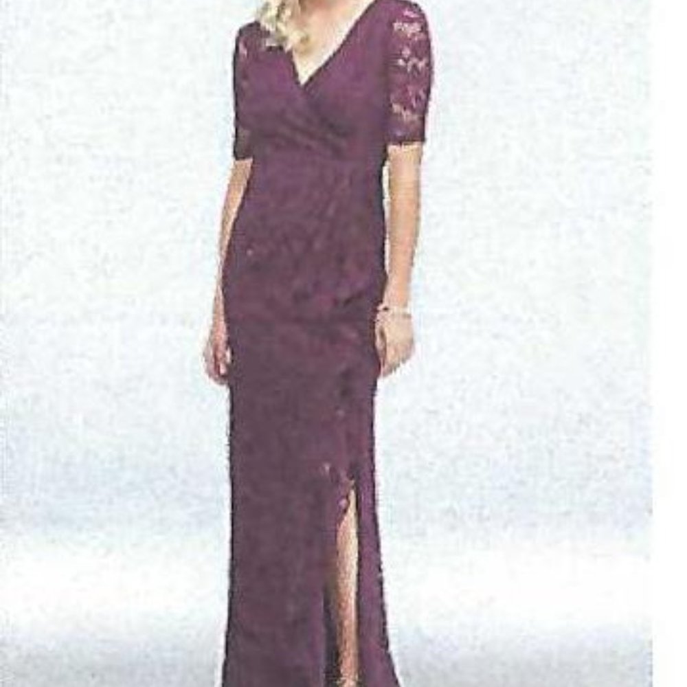 Adrianna Papell Sequin Lace 3/4 Sleeve, Eggplant